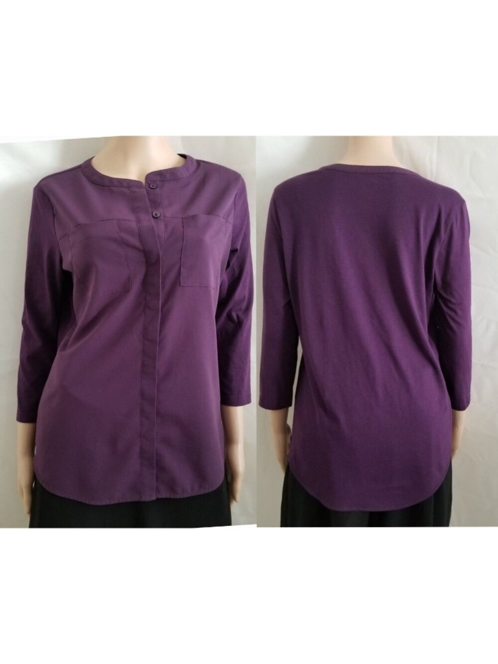 Van Heusen Women's Purple Button-Front Pockets‎ Tunic Shirt Blouse Size Medium - Picture 2 of 10